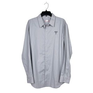 NWOT Tesla Shirt Gray Button Up Long Sleeve Casual Embroidered Logo Men's Large